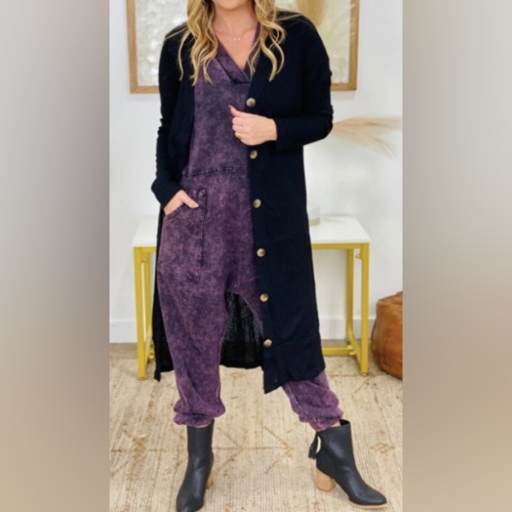 Zenana Mineral Wash French Terry Harem Jumpsuit